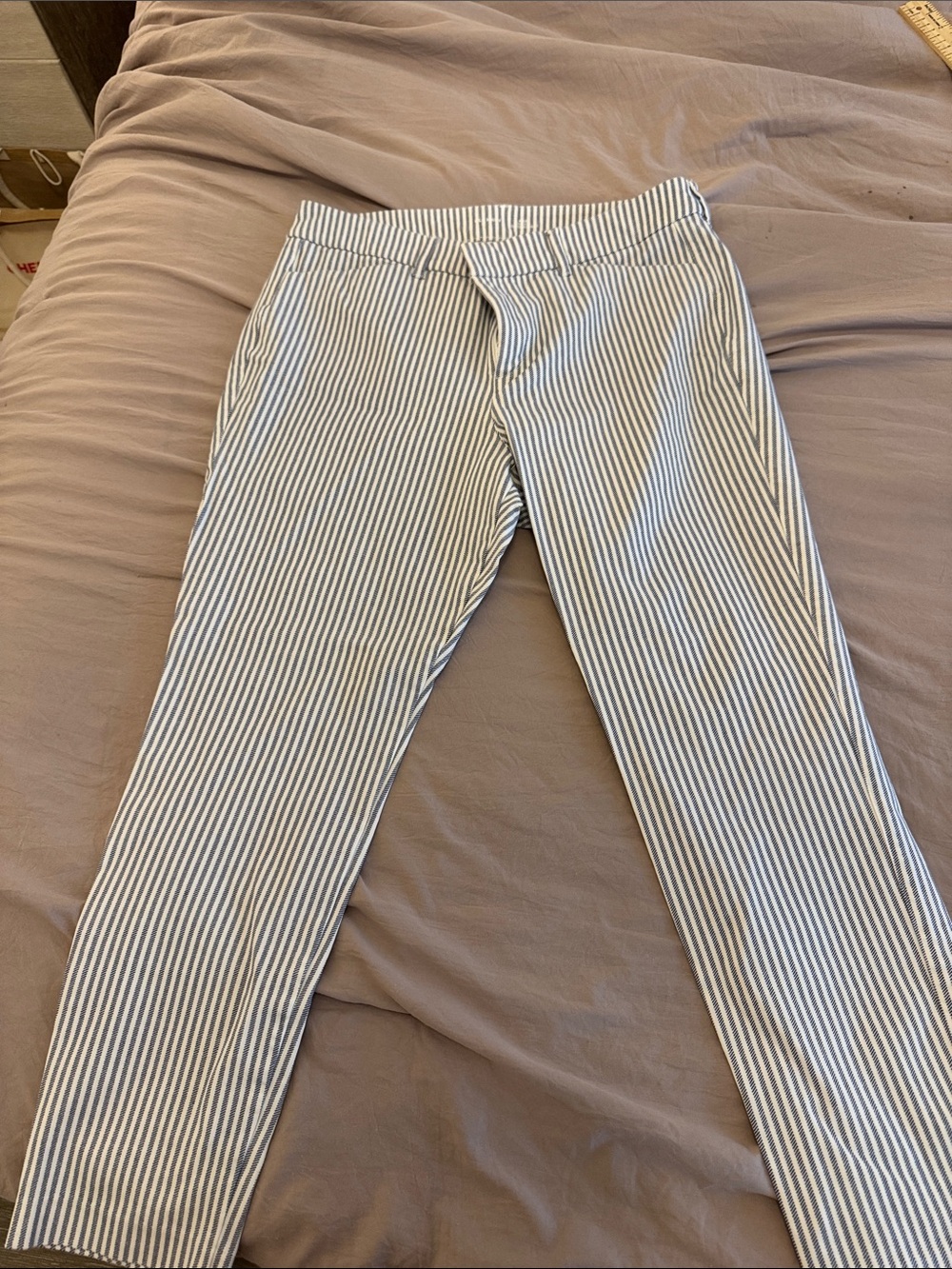 Old Navy Navy and White Pinstriped Cropped Chinos